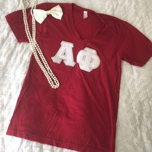 Maroon Alpha Phi letter shirt